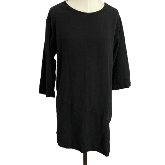 Kaliyana Artwear Black Linen Blend Asymmetric Hem Short Sleeve Tunic - S 🇨🇦 - Picture 1 of 8